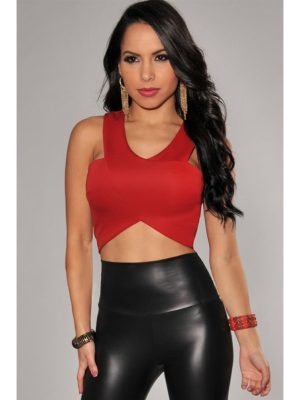 TULIPANO-CROP TOP ROSSO CON SPALLINE