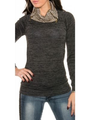 GUNDA-MAGLIA CON COLLO LEOPARDATO