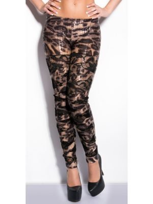 BRAUN-LEGGINGS IN ECOPELLE CON PIZZO