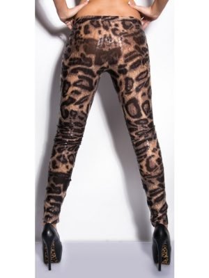 BRAUN-LEGGINGS IN ECOPELLE CON PIZZO