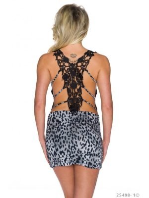 SIDONIA-VESTITO LEOPARDATO CON PIZZO SULLA SCHIENA