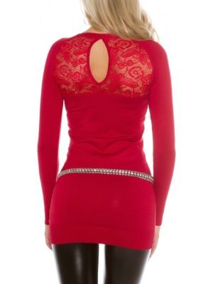 DIGGORY-VESTITO MAGLIA LUNGA CON PIZZO