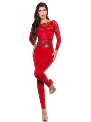 JOHN-OVERALL LUNGO CON PIZZO E PAILLETTES