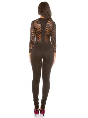 MIREA-OVERALL TUTA CON INSERTI IN PIZZO TRASPARENTE