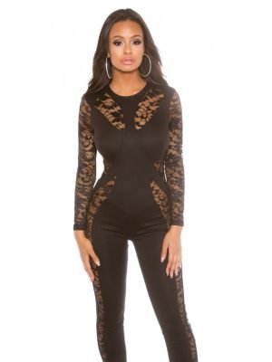 MIREA-OVERALL TUTA CON INSERTI IN PIZZO TRASPARENTE
