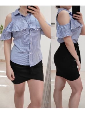 CAMICIA A RIGHE CON SPALLA NUDA