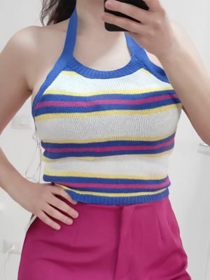 TOP A MAGLIA CON SCOLLO ALL'AMERICANA