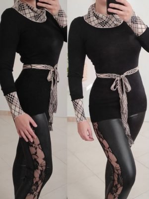 ELSIE-MAGLIA LUNGA CON COLLO E CINTA SCOZZESE