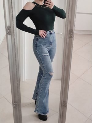JEANS A ZAMPA A VITA ALTA CON STRAPPI