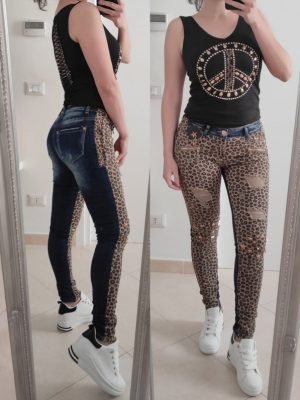 COLBY-JEANS CON STRAPPI E LEOPARDATO