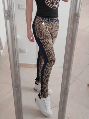 COLBY-JEANS CON STRAPPI E LEOPARDATO