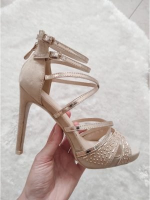 SANDALi BEIGE CON CINTURINI DORATI