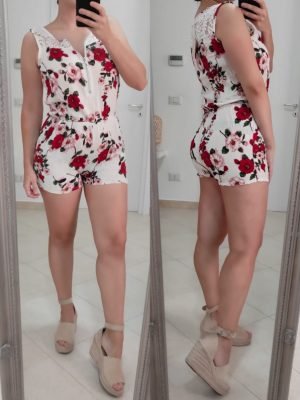 MISY-TUTA OVERALL CORTO CON PIZZO IN TRE COLORI