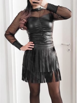 COMPLETO ECOPELLE TOP E GONNA CON FRANGE