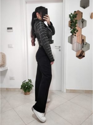 GIACCA ECOPELLE CON STRASS E BORCHIETTE