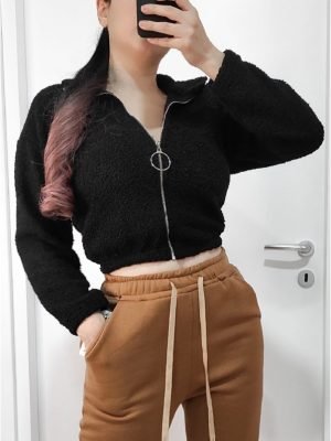 Maglioncino crop teddy nero