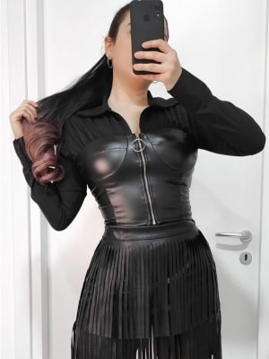 Camicia con corpetto ecopelle nero