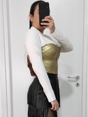 Camicia con corpetto ecopelle oro